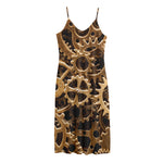 Steampunk Brass Cogs And Gears Print Jersey Midi Cami Dress