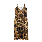 Steampunk Brass Cogs And Gears Print Jersey Midi Cami Dress