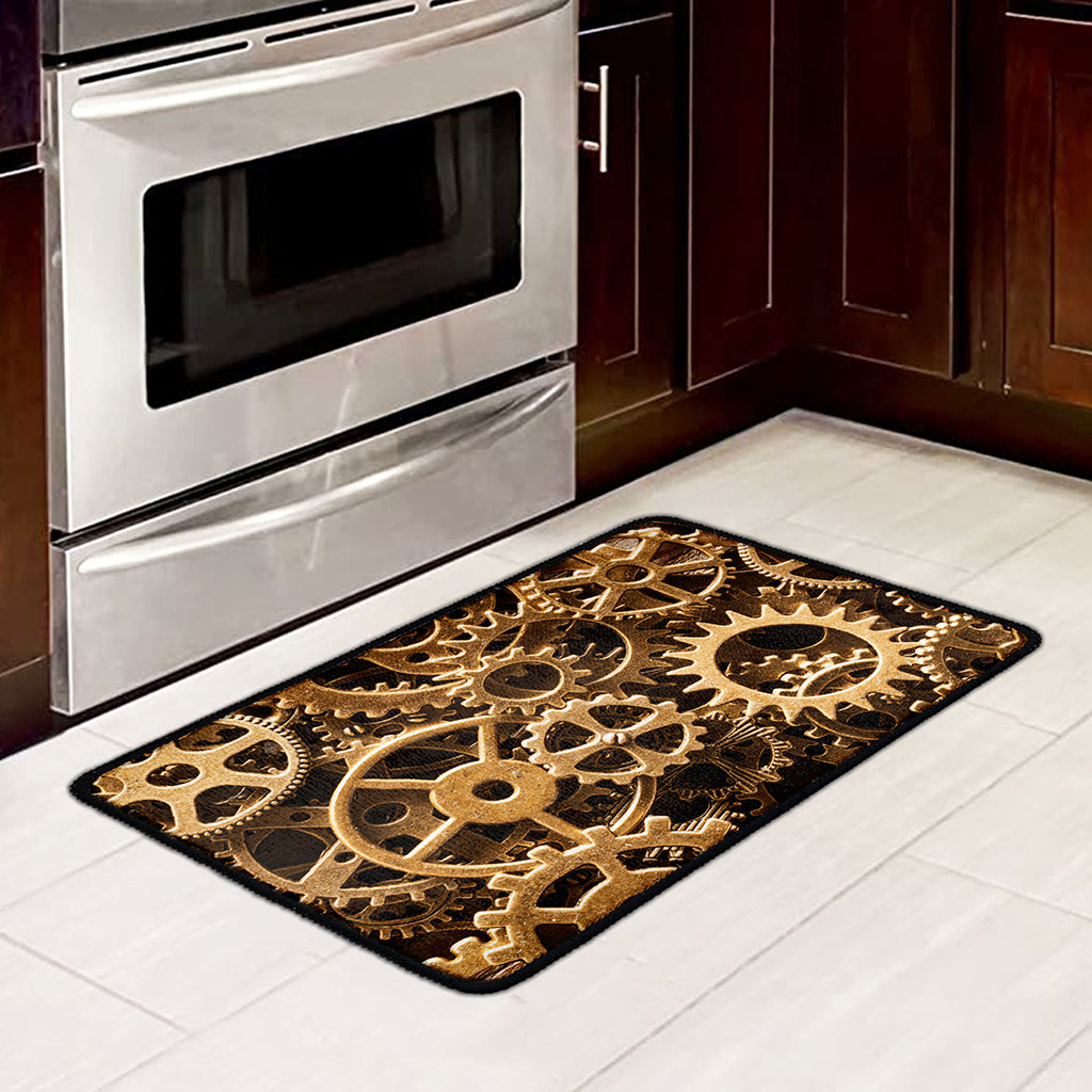 Steampunk Brass Cogs And Gears Print Kitchen Mat