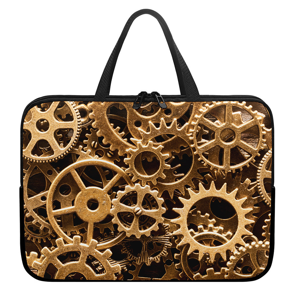 Steampunk Brass Cogs And Gears Print Laptop Sleeve With Handle