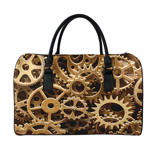Steampunk Brass Cogs And Gears Print Leather Duffle Bag