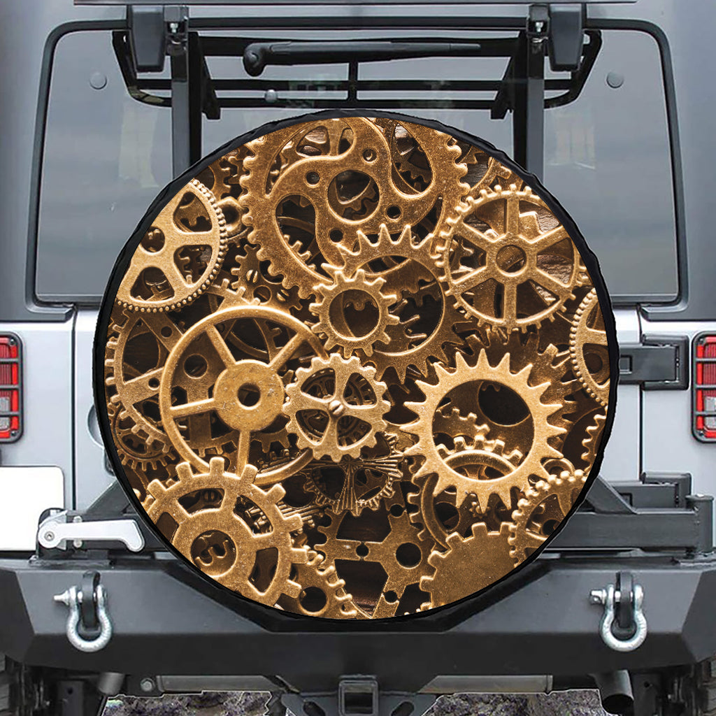 Steampunk Brass Cogs And Gears Print Leather Spare Tire Cover
