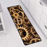 Steampunk Brass Cogs And Gears Print Long Kitchen Mat
