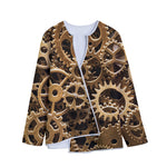 Steampunk Brass Cogs And Gears Print Long Sleeve Short Coat