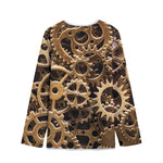 Steampunk Brass Cogs And Gears Print Long Sleeve Short Coat