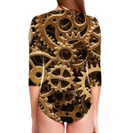 Steampunk Brass Cogs And Gears Print Long Sleeve Swimsuit