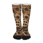 Steampunk Brass Cogs And Gears Print Long Socks