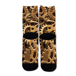 Steampunk Brass Cogs And Gears Print Long Socks