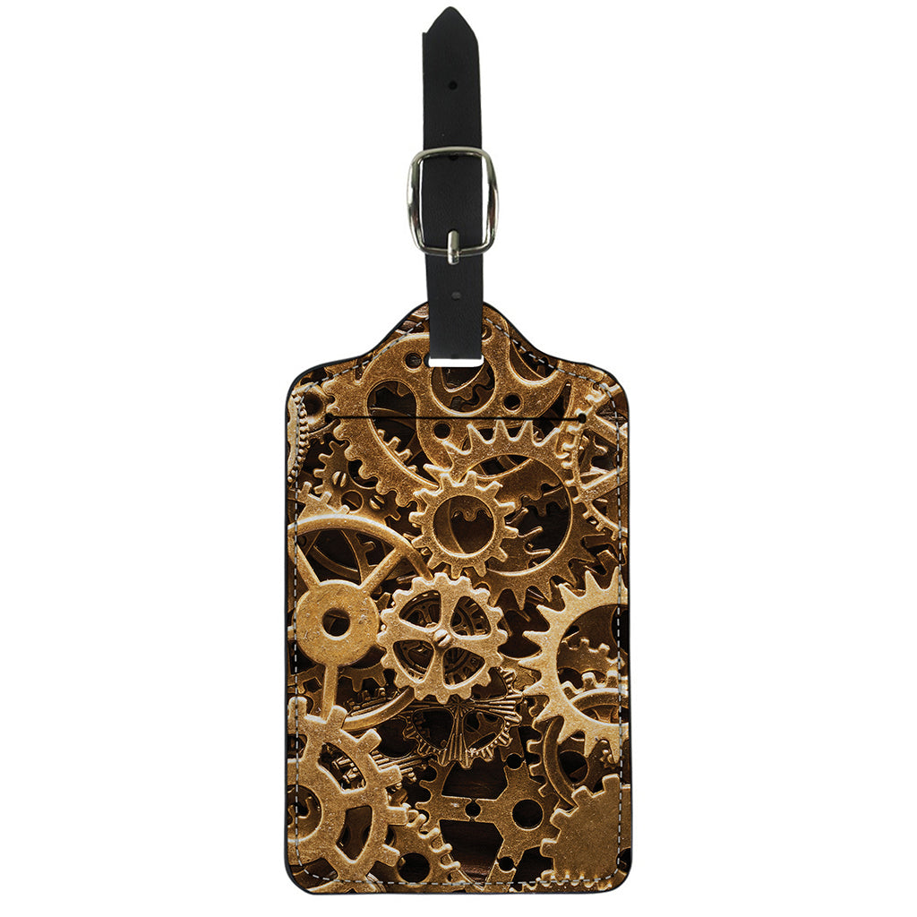 Steampunk Brass Cogs And Gears Print Luggage Tag