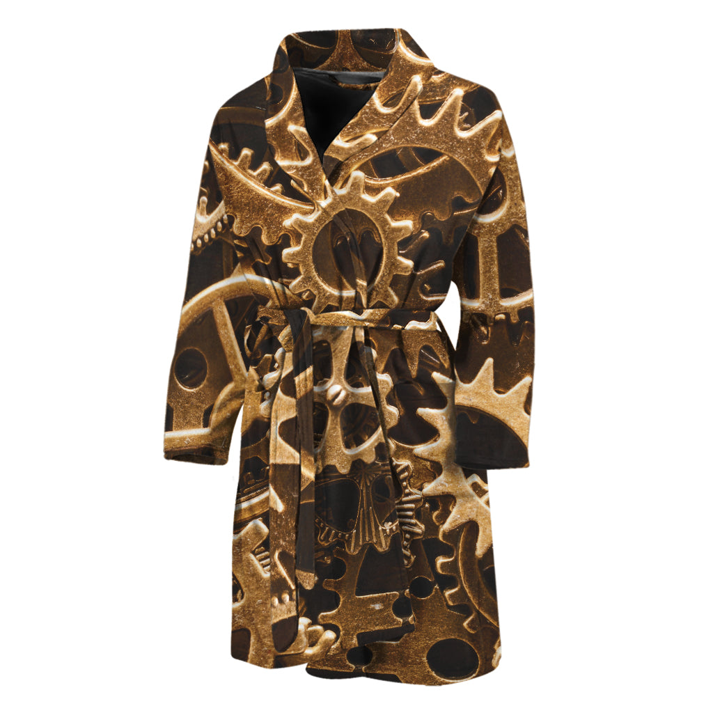 Steampunk Brass Cogs And Gears Print Men's Bathrobe