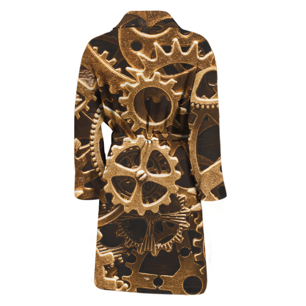 Steampunk Brass Cogs And Gears Print Men's Bathrobe