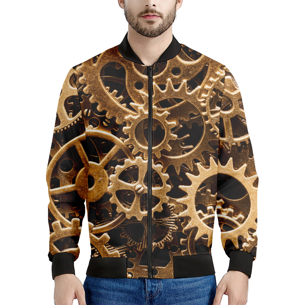 Steampunk Brass Cogs And Gears Print Men's Bomber Jacket