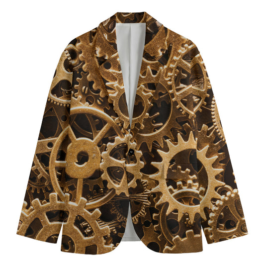 Steampunk Brass Cogs And Gears Print Men's Cotton Blazer