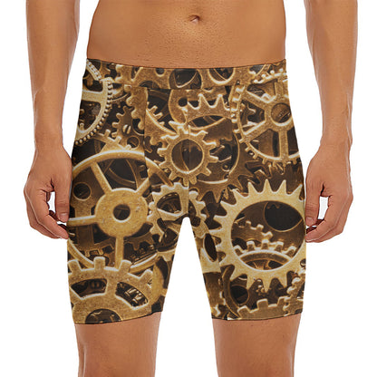 Steampunk Brass Cogs And Gears Print Men's Long Boxer Briefs