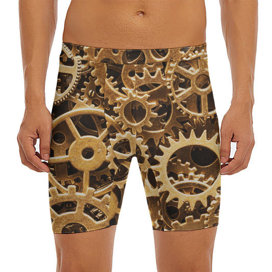 Steampunk Brass Cogs And Gears Print Men's Long Boxer Briefs