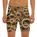 Steampunk Brass Cogs And Gears Print Men's Long Boxer Briefs