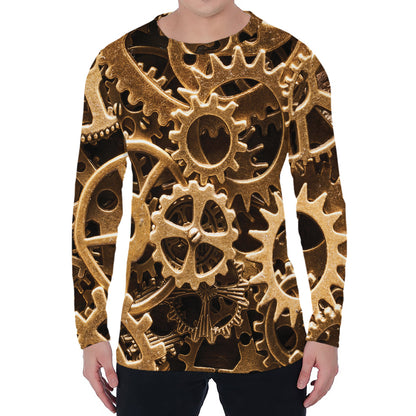 Steampunk Brass Cogs And Gears Print Men's Long Sleeve T-Shirt