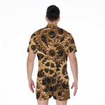 Steampunk Brass Cogs And Gears Print Men's Rompers