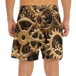 Steampunk Brass Cogs And Gears Print Men's Split Running Shorts