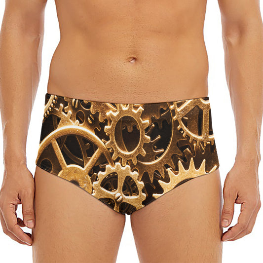 Steampunk Brass Cogs And Gears Print Men's Triangle Swim Briefs