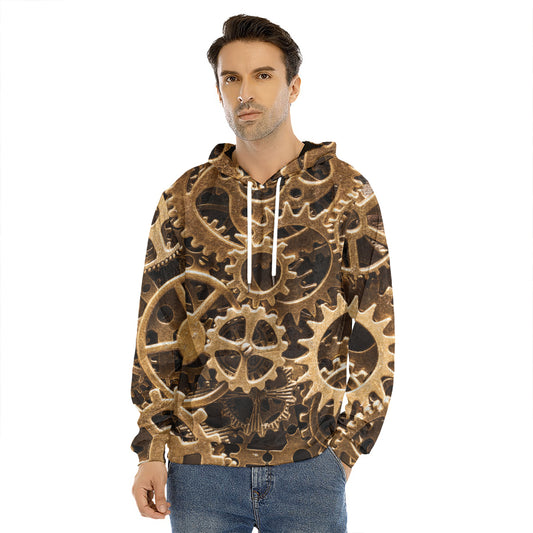 Steampunk Brass Cogs And Gears Print Men's Velvet Pullover Hoodie