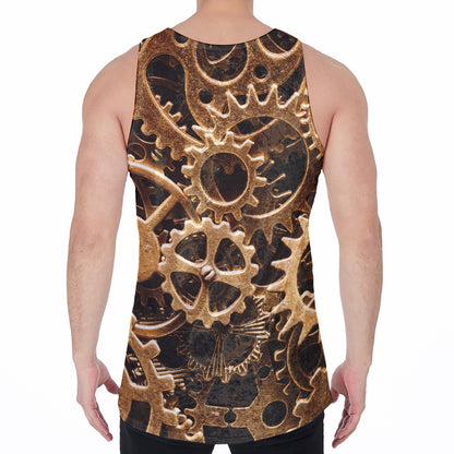 Steampunk Brass Cogs And Gears Print Men's Velvet Tank Top