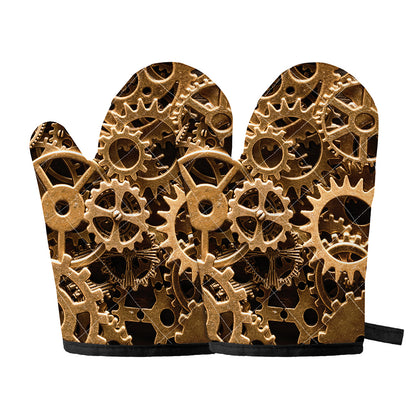 Steampunk Brass Cogs And Gears Print Oven Mitts