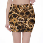 Steampunk Brass Cogs And Gears Print Pencil Mini Skirt