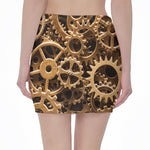 Steampunk Brass Cogs And Gears Print Pencil Mini Skirt