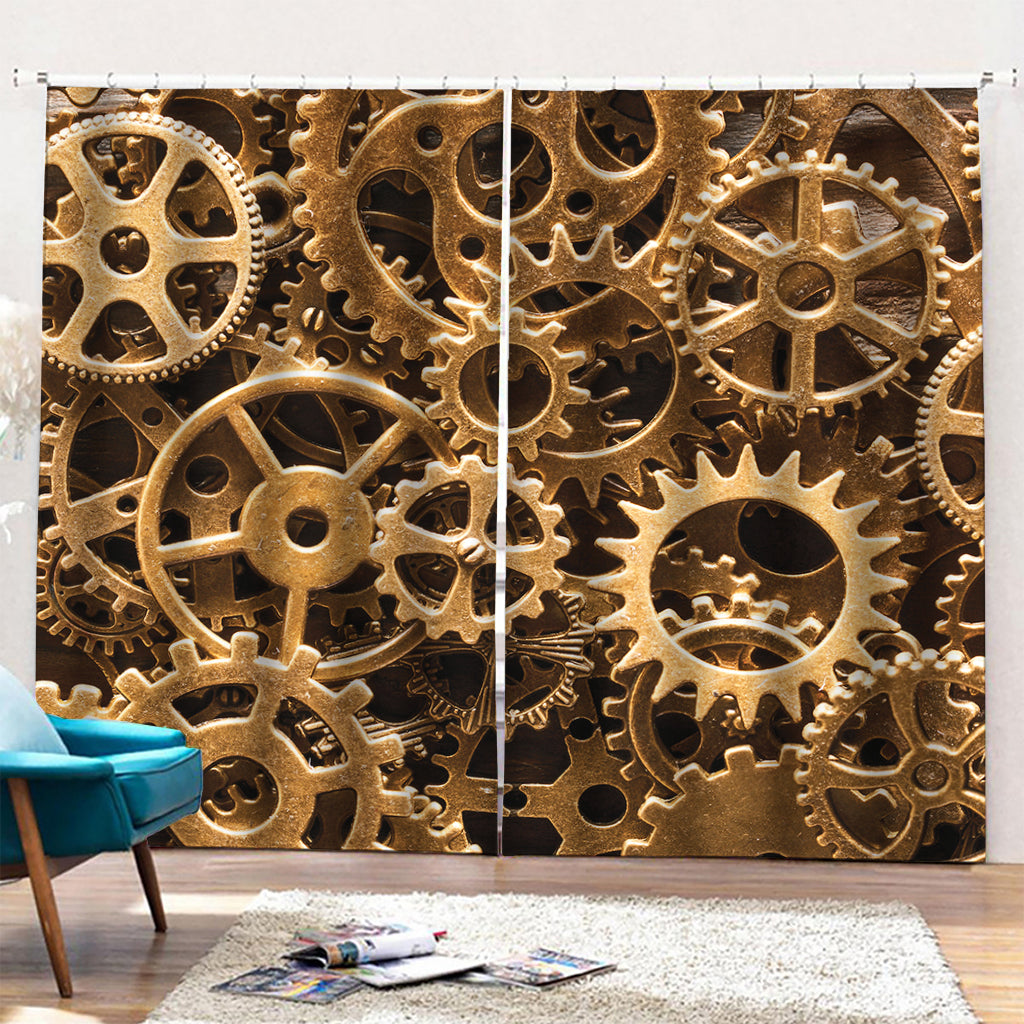 Steampunk Brass Cogs And Gears Print Pencil Pleat Curtains