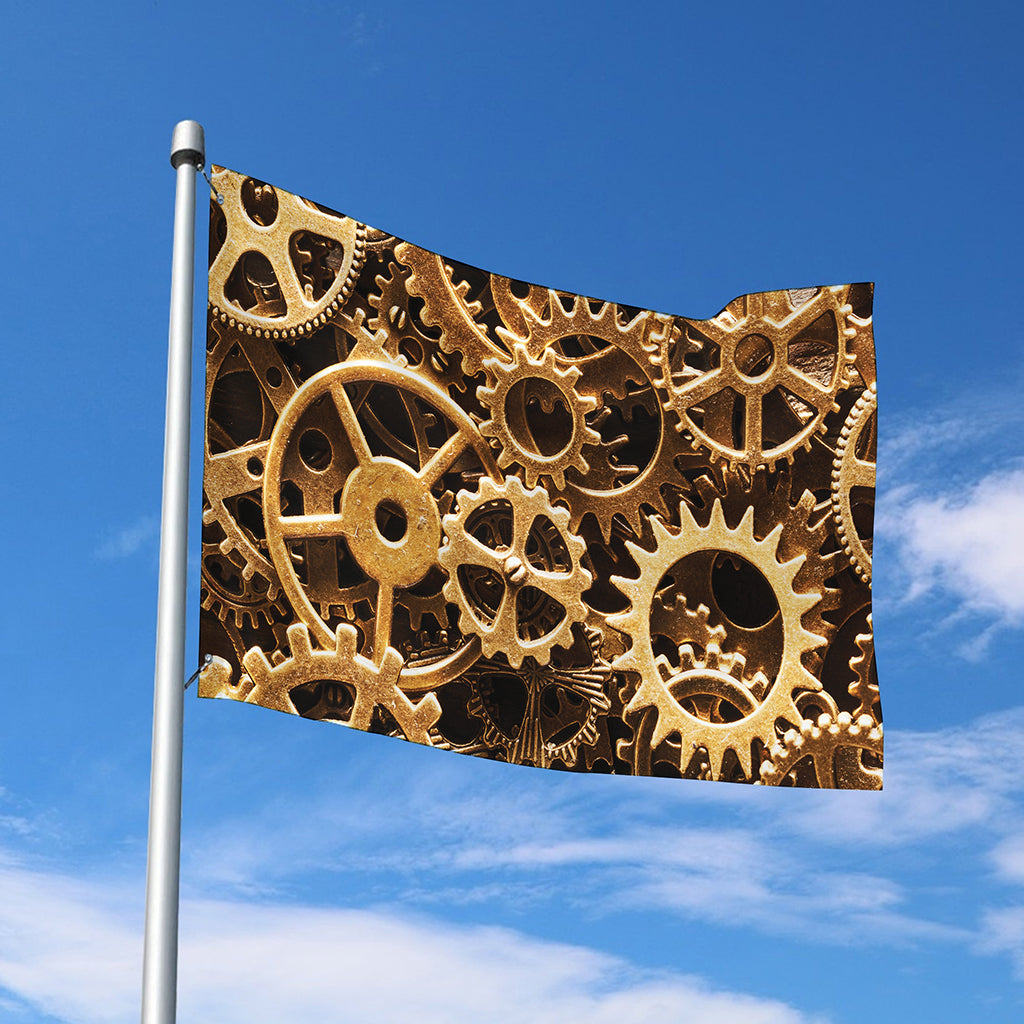 Steampunk Brass Cogs And Gears Print Polyester Flag