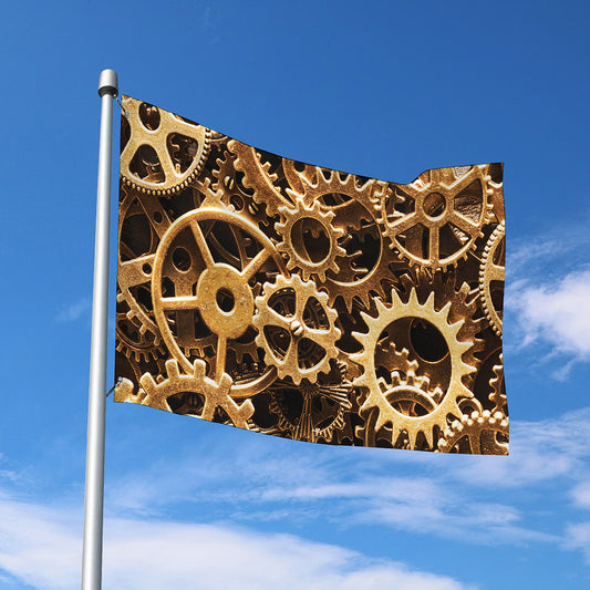 Steampunk Brass Cogs And Gears Print Polyester Flag