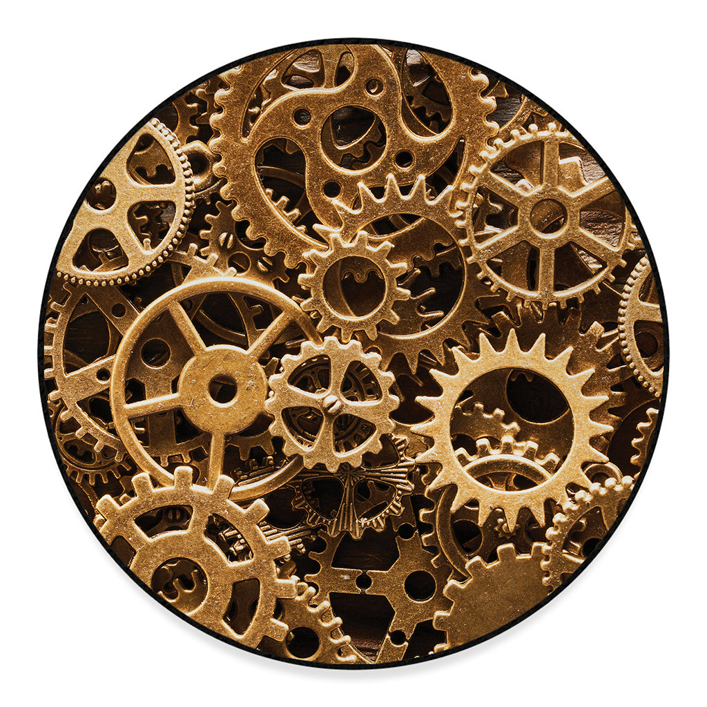 Steampunk Brass Cogs And Gears Print Round Floor Mat