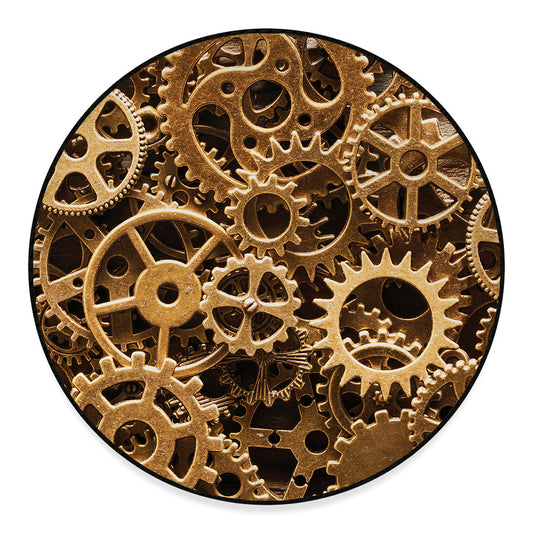Steampunk Brass Cogs And Gears Print Round Floor Mat