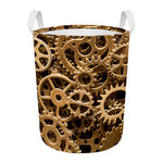 Steampunk Brass Cogs And Gears Print Round Laundry Basket