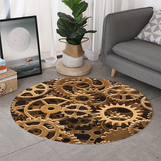 Steampunk Brass Cogs And Gears Print Round Rug