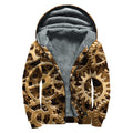 Steampunk Brass Cogs And Gears Print Sherpa Lined Zip Up Hoodie