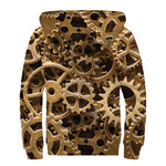 Steampunk Brass Cogs And Gears Print Sherpa Lined Zip Up Hoodie