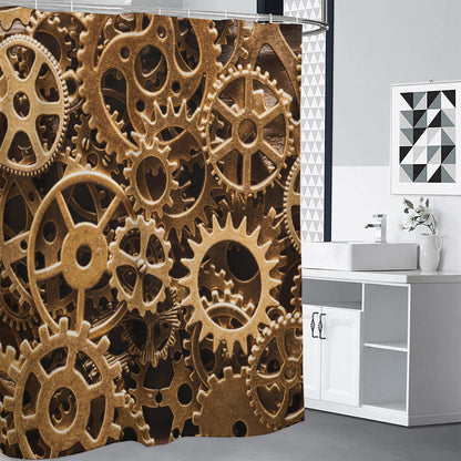 Steampunk Brass Cogs And Gears Print Shower Curtain