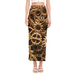 Steampunk Brass Cogs And Gears Print Side Slit Maxi Skirt