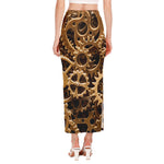 Steampunk Brass Cogs And Gears Print Side Slit Maxi Skirt