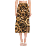 Steampunk Brass Cogs And Gears Print Side Slit Midi Skirt