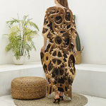 Steampunk Brass Cogs And Gears Print Silk V-Neck Kaftan Dress