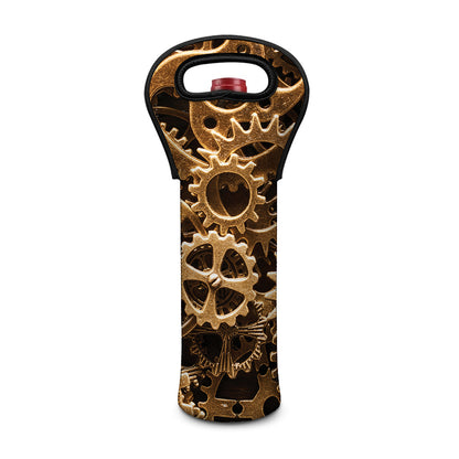 Steampunk Brass Cogs And Gears Print Single Neoprene Wine Tote
