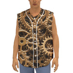 Steampunk Brass Cogs And Gears Print Sleeveless Baseball Jersey