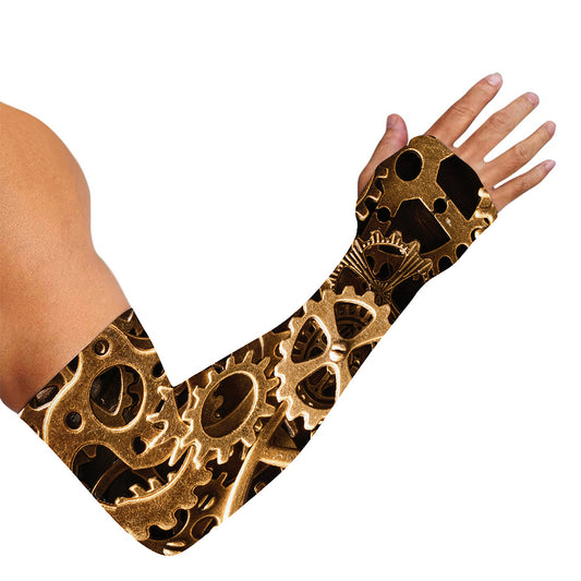 Steampunk Brass Cogs And Gears Print Sun Protection Arm Sleeves