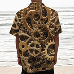 Steampunk Brass Cogs And Gears Print Textured Short Sleeve Shirt