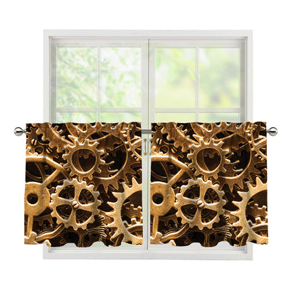 Steampunk Brass Cogs And Gears Print Tier Curtains