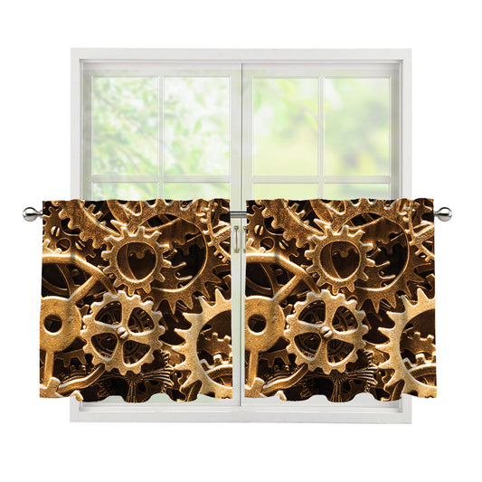 Steampunk Brass Cogs And Gears Print Tier Curtains