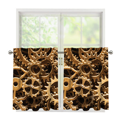 Steampunk Brass Cogs And Gears Print Tier Curtains